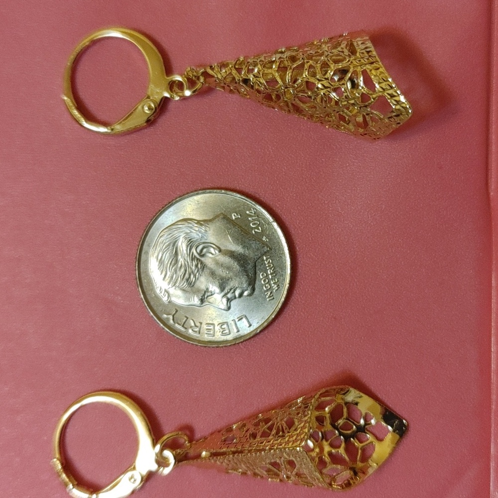 New 18kt gold filled hollow dangle earrings. Huggie hoop